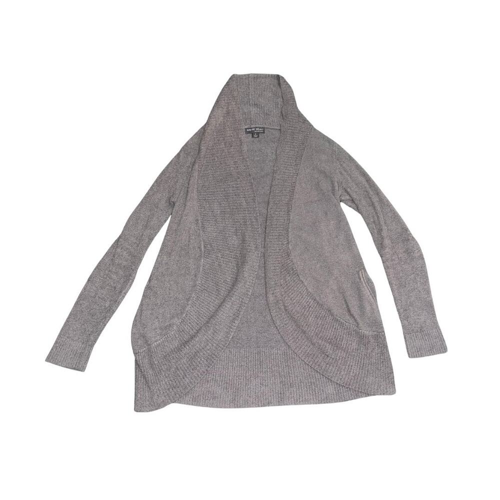 Barefoot Dreams Cozy Chic Lite Open Front Cardigan Medium Pockets Feather Soft